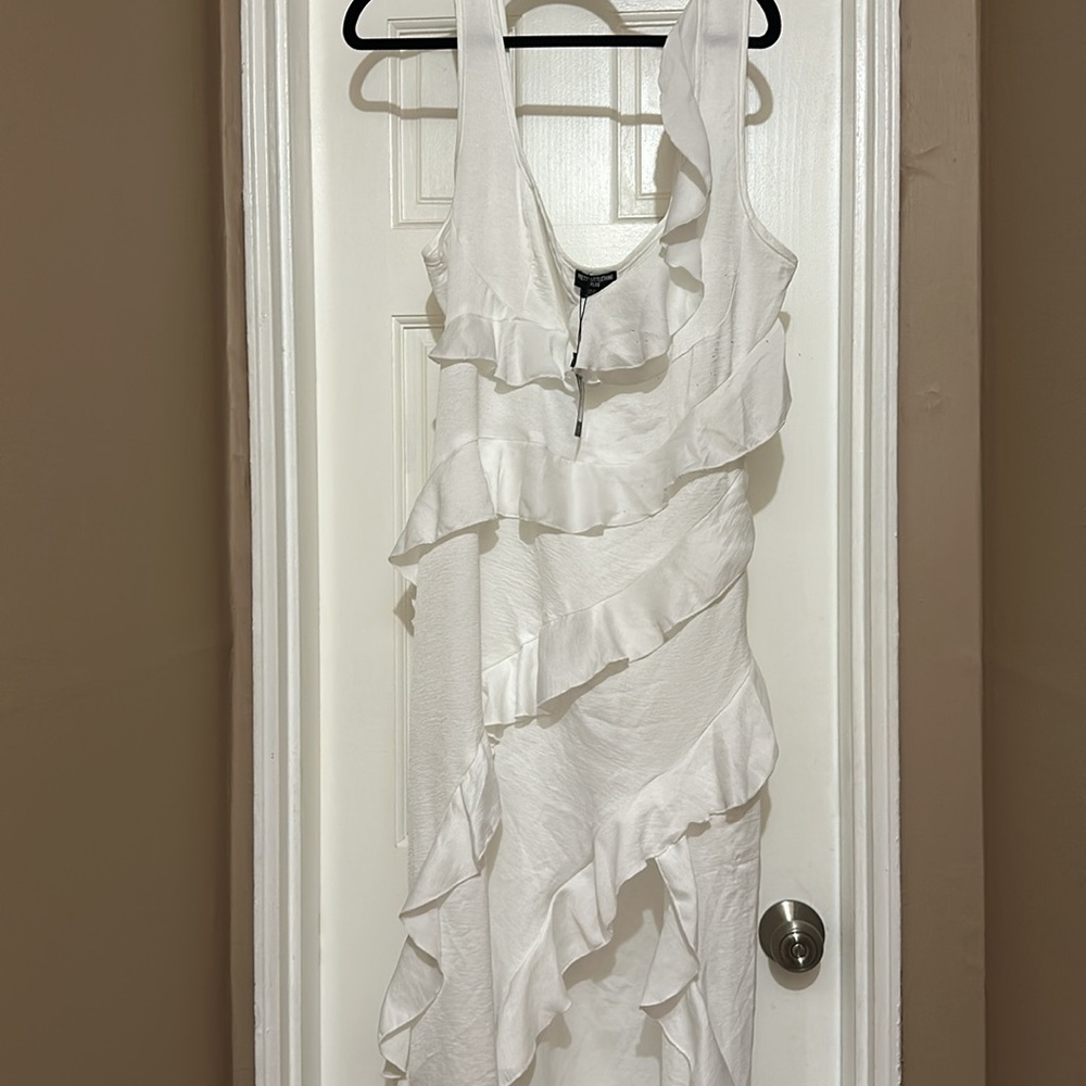 PrettyLittleThing White Midi Ruffle Dress